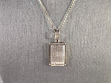 Womens Estate Sterling Silver & 14KGP Diamond Pendant Necklace