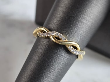 Womens Estate 14K Gold Twisted Infinity Diamond Leo Ring