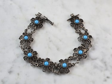 Womens Vintage Estate Sterling Silver Turquoise Bracelet