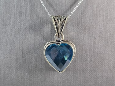 Womens Sterling Silver London Blue Topaz Heart Pendant Necklace