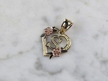 Womens 10K Yellow & Rose Gold Initial Letter " S "  Heart Pendant