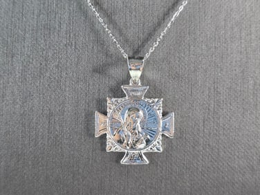 Womens Sterling Silver Religious St Benedict Cross Pendant Necklace