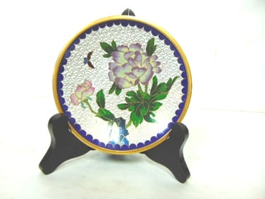 VINTAGE CHINESE CLOISSONE PLATE W/ STAND