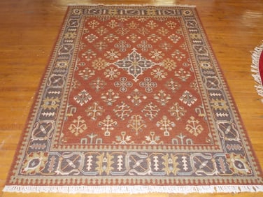 HANDMADE INDO SUMACK FLATWEAVE RUG 5.9 X 8 RUST/BROWN