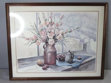 Vintage Artist Signed T.C. Chiu Floral Framed Art Print