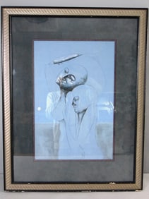 Vintage Modernist Blue Nude Framed Art Print