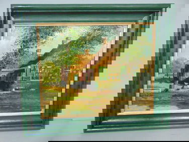 ANTIQUE OIL PAINTING ON CANVAS OF A COUNTRY FARM