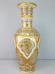 Decorative Hand Painted Natural Marble Floral Vase