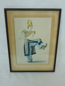 VINTAGE ANTIQUE CHINESE PRINT OF WOMAN DOING TAI CHI