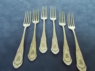 SIX LOVELY ANTIQUE .800 SILVER POSEN FORKS, 140g