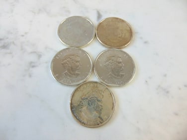 LOT OF 5 COLLECTIBLE FINE SILVER $5 CANADIAN COINS