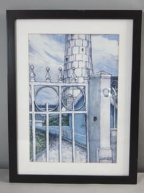 Vintage Artist Signed Slangkop Kommetjie Lighthouse Framed Art Print