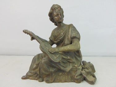 Antique Cast Metal Lady Figure Clock Topper
