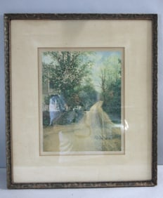 Vintage Estate Artist Proofed & Signed "The Hill Road" Framed Art Print