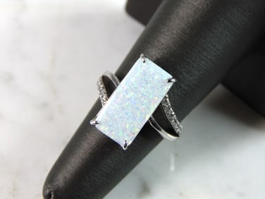 Womens Estate Sterling Silver Modernist Opal Ring