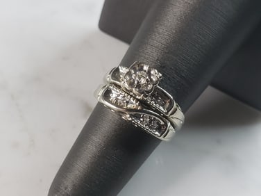 Womens Vintage Estate 14K White Gold Diamond Engagement Ring Set