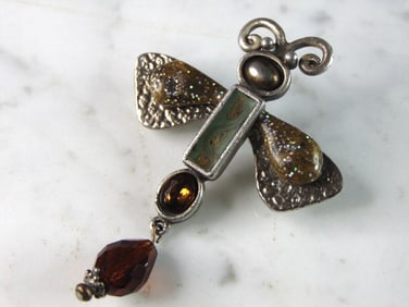Womens Vintage Estate Sterling Silver Multi Stone Butterfly Brooch