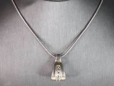 Womens Vintage Estate Sterling Silver Necklace W/ Modernist Pendant