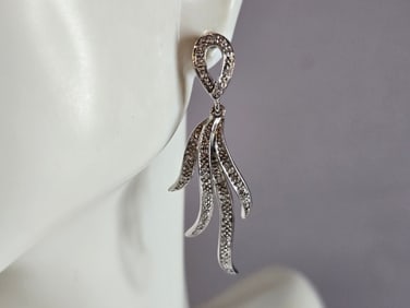 Womens Vintage Estate Sterling Silver Deco CZ Stud Earrings