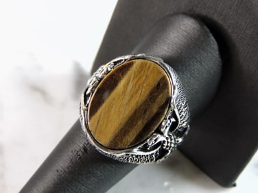 Mens Vintage Estate Sterling Silver Tigers Eye Ring