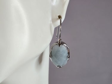Womens Vintage Estate Sterling Silver Natural Aquamarine Earrings
