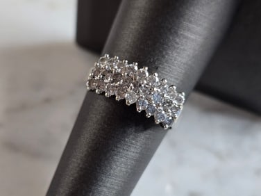 Womens Vintage Estate 14k White Gold Diamond Cluster Ring