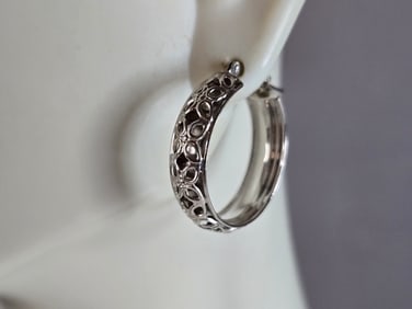 Womens Vintage Estate 14K White Gold M. Anthony Israel Hoop Earrings