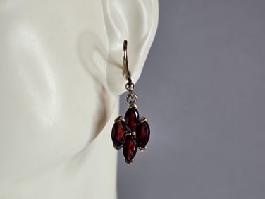 Womens Vintage Estate Sterling Silver Gold Tone Garnet Earrings