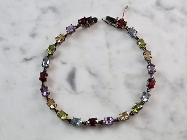 Womens Vintage Estate Sterling Silver Multi Stone Bracelet