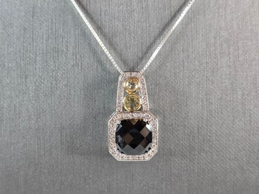 Womens Vintage Estate Sterling Silver Smoky Quartz Pendant Necklace