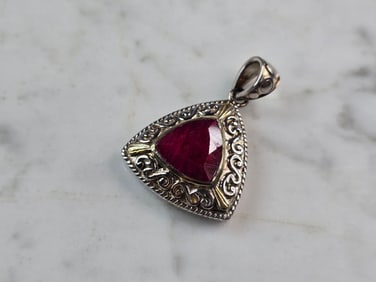 Womens Estate Sterling Silver Natural Ruby Pendant