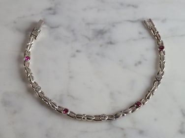 Womens Vintage Estate Sterling Silver Garnet CZ Bracelet
