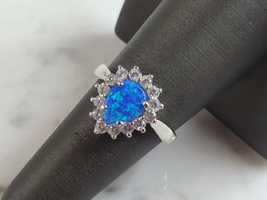 Womens Estate Sterling Silver Modernist Blue Opal Ring