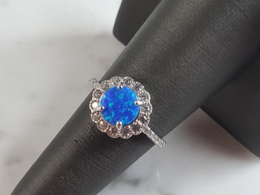 Womens Estate Sterling Silver Modernist Blue Opal Ring