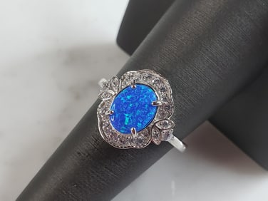 Womens Estate Sterling Silver Modernist Blue Opal Ring