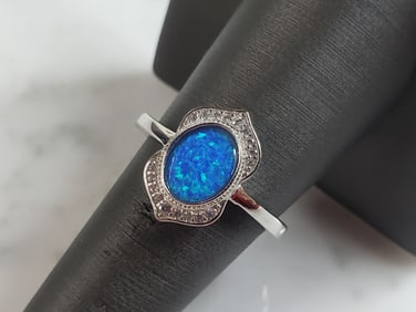 Womens Estate Sterling Silver Modernist Blue Opal Ring
