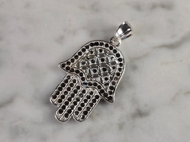Womens Estate Sterling Silver Fatima Hamsa Hand Pendant