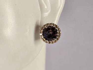 Womens Vintage Estate Sterling Silver Smoky Quartz Earrings