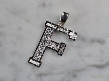 Womens Sterling Silver Initial Letter " F " Pendant