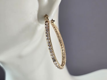 Womens Vintage Estate Sterling Silver Gold Tone Hoop Earrings
