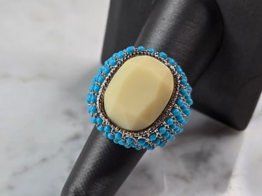 Womens Vintage Estate Sterling Silver Southwestern Turquoise Ring