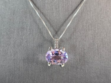 Womens Estate Sterling Silver Amethyst Pendant w/ Necklace