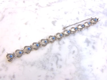 Womens Vintage Sterling Silver Bracelet w/ Turquoise
