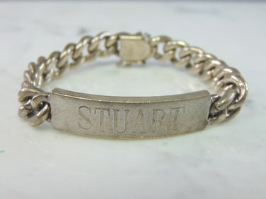 Mens Vintage Estate Sterling Silver Stuart ID Bracelet