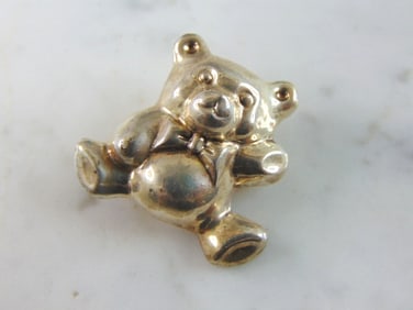 Womens Vintage Estate Sterling Silver Teddy Bear Brooch