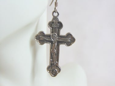 Womens Vintage Estate Sterling Silver Cross Earrings