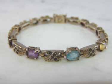 Womens Vintage Sterling Silver Multi Stone Bracelet