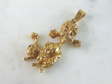 Womens Vintage Estate 14k Gold Poodle Dog Pendant