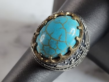 Mens Vintage Estate Sterling Silver Turquoise Ring