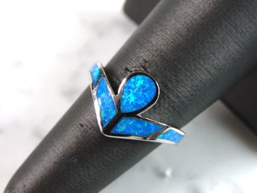 Womens Sterling Silver Modernist Blue Opal Ring